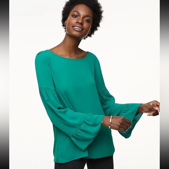 LOFT Tops - LOFT Vibrant Green Blouse with Bell Sleeves Sz. M